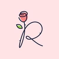 Initial R Rose Flower vector