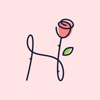 Initial H Rose Flower vector