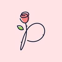 Initial P Rose Flower vector