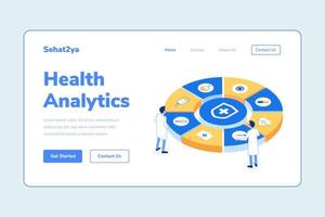 Landing Page Template Health Analytics Two Man Doctor Isometric Illustration vector