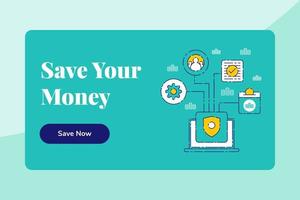 Template Landing Page Web Banner Save Your Money Vector Flat Illustration