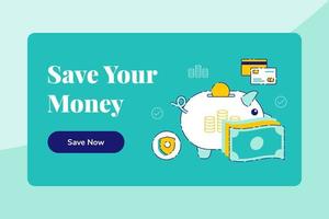 Template Landing Page Web Banner Save Your Money Vector Flat Illustration