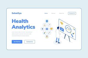 Landing Page Template Health Analytics Man Doctor Isometric Illustration vector