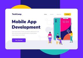 Landing Page People Development Mobile App Programming Vector Illustration