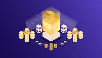Cryptocurrency, bitcoin, blockchain, mining, technology, internet IoT, security, dashboard isometric 3d illustration vector design