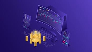 Cryptocurrency, bitcoin, blockchain, mining, technology, internet IoT, security, responsive dashboard isometric 3d illustration vector design cpu computer