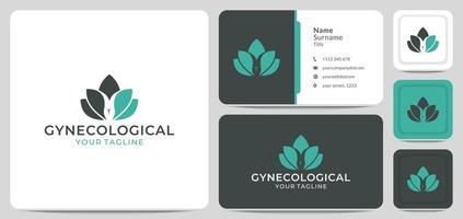 logo ginecológico con hoja, reproductor femenino, cáncer, loto, salud, médico experto. para cirugía médica vector