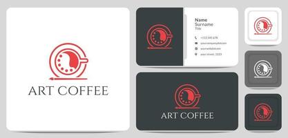 logo design coffee cup with palette brush, abstract, line vector. vector