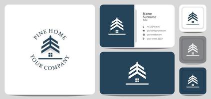 diseño de logotipo casa de pino, casa, bosque, árbol, símbolo de vector de icono.