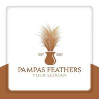 Vector de diseño de logotipo de plumas de pampa. para decoración, interior y boda