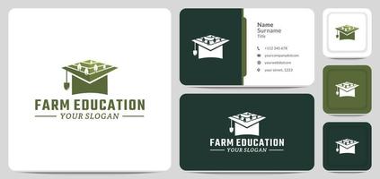 campo con vector de diseño de logotipo de sombrero de graduación. símbolo de la educación agrícola