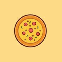 vector illustration of pizza with topping on it. and yellow back. suitable for restaurant recipe books and others