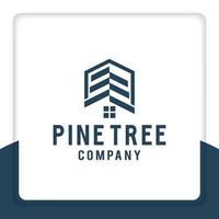 diseño de logotipo casa de pino, casa, bosque, árbol, símbolo de vector de icono.