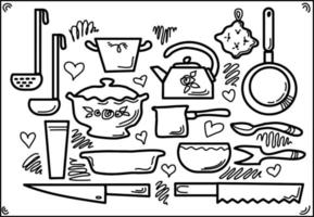 bundle of kitchen utensils line style icons and lettering vector illustration design