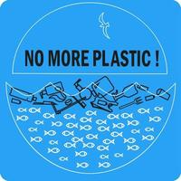 No more plastic word concept banner. Environment pollution, ecological problem isolated vector illustrations. Planet protection print idea. fish swimming in garbage clipart