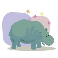 lindo hipopótamo dibujado a mano y plantas tropicales. divertido animal de dibujos animados. África, safari. ilustración plana, afiche, estampado para camiseta de niños, ropa de bebé. eslogan, inspirador, cita de motivación. vector