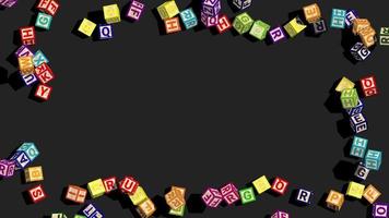 blocos de alfabeto caindo dos lados, letras em inglês isolados blocos coloridos