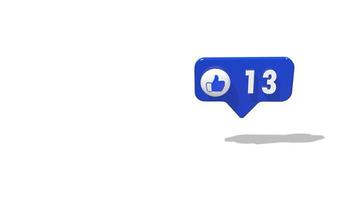 Me gusta el icono de chat 3d del pulgar girando y el número de me gusta contando uno hasta novecientos noventa y nueve video