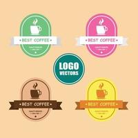 Coffee logo set. Symbol. Coffee pattern. Green, pink, yellow, brown for vector design.