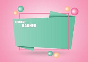 Abstract Origami Banner Aqua Menthe Green ,pink background Vector Desing