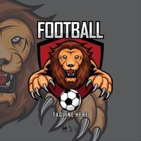 LION HEAD FOOT BALL LOGO TEMPLATE WITH A GRAY BACKGROUND