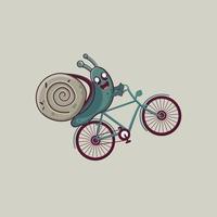 vector illustration of a snail going to school on a bicycle
