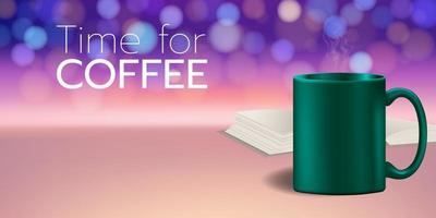 A green coffee cup on the background in the morning with a book. vector illustration