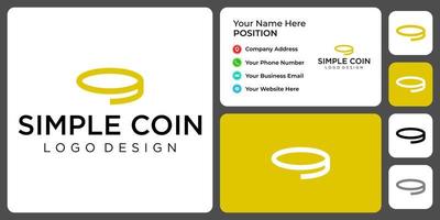 Simple coin logo design with business card template. vector