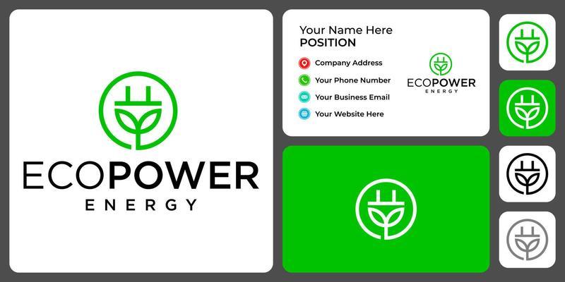 Eco power electric logo design with business card template.