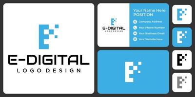 Letter E monogram digital logo design with business card template. vector