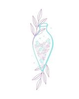 Potion crystals magic bottle witchcraft magic, doodle boho style. Isolated, white background. vector