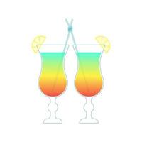 Cocktail, two glasses, lovers, LGBT, exotic, summer refreshing cocktail with lemon, love on the beach, summer, isolated, on a white background. Vector