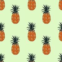 Seamless pattern with pineapples, hand-drawing doodling, green background. For textile backdrop background cover packaging banner. Vector