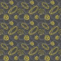 Seamless abstract doodles pattern, hand drawing, yellow and gray color doodles, grey background. Vector illustration