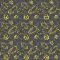 Seamless abstract doodles pattern, hand drawing, yellow and gray color doodles, grey background. Vector illustration