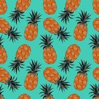 Seamless pattern with pineapples, hand-drawing doodling, blue background. For textile backdrop background cover packaging banner. Vector