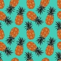 Seamless pattern with pineapples, hand-drawing doodling, blue background. For textile backdrop background cover packaging banner. Vector