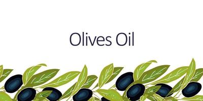 fondo de banner de aceitunas con bayas de aceituna maduras y lugar para el texto. maquetación o diseño de pancartas para aceite de oliva y cosmética natural, productos para el cuidado de la salud. vector