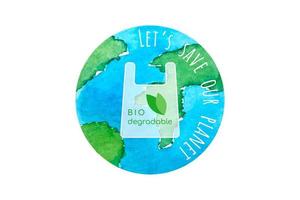 Biodegradable package, planet earth watercolor, Save our planet, ecology concept. Vector