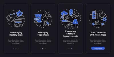 ideas de confort urbano pantalla de aplicación móvil de incorporación de modo nocturno. tutorial de calidad de vida páginas de instrucciones gráficas de 4 pasos con conceptos lineales. interfaz de usuario, ux, plantilla de interfaz gráfica de usuario. vector