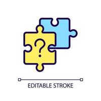 Unsolved puzzle RGB color icon. Jigsaw pieces and question mark. Difficult tasks solving. Isolated vector illustration. Simple filled line drawing. Editable stroke.