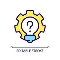 Creative question RGB color icon. Lightbulb and cogwheel. Invention work and innovation idea. Isolated vector illustration. Simple filled line drawing. Editable stroke.