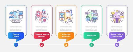 Providing support to homeless people rectangle infographic template. Data visualization with 5 steps. Process timeline info chart. Workflow layout with line icons. vector