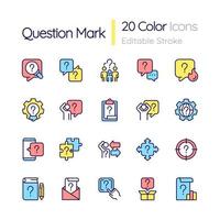Question mark RGB color icons set. Information and communication system. Isolated vector illustrations. Simple filled line drawings collection. Editable stroke. Quicksand-Light font used