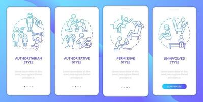 Parenthood and child welfare blue gradient onboarding mobile app screen. Walkthrough 4 steps graphic instructions pages with linear concepts. UI, UX, GUI template. vector