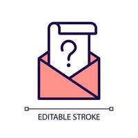 Mail question RGB color icon. Envelope and letter with question mark. Issue solution finding. Isolated vector illustration. Simple filled line drawing. Editable stroke.