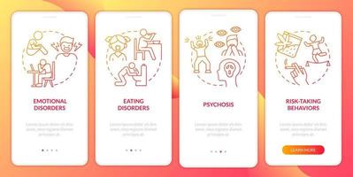 Teen mental disorders red gradient onboarding mobile app screen. Walkthrough 4 steps graphic instructions pages with linear concepts. UI, UX, GUI template. vector