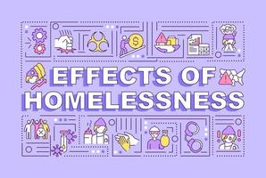 Effects of homelessness word concepts purple banner. Behavioral problems. Infographics with icons on color background. Isolated typography. Vector illustration with text.