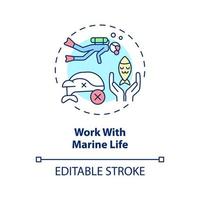 Work with marine life concept icon. Natural diversity protection abstract idea thin line illustration. Mammals rescue. Isolated outline drawing. Editable stroke.