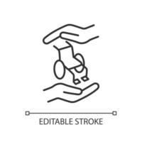 Support people with disabilities linear icon. Equal opportunities for special needs children. Thin line illustration. Contour symbol. Vector outline drawing. Editable stroke.